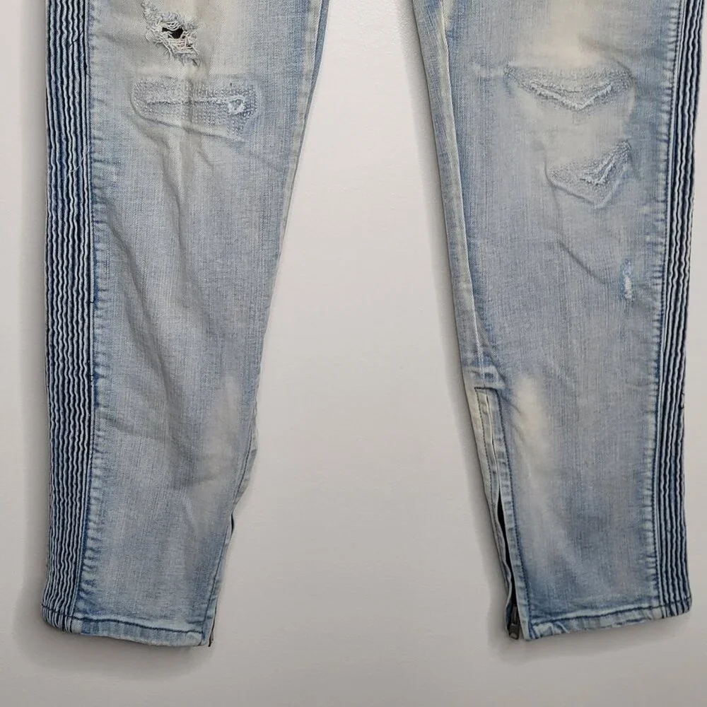 MNML Mens Jeans 40 Ankle Zip‎ Jeans Denim Blue Distressed Button Fly 40x33